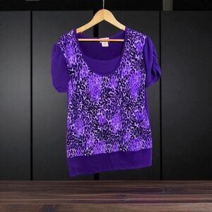 Xclusiv Purple Leopard Print Sz XL Women's Top